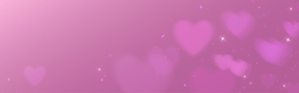 Dreamy pink heart filter background with sparkling stars and soft bokeh lights. Romantic gradient texture with floating symbols and glowing particles for valentine cards or love themed designs.