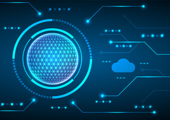 Obraz premium Digital technology background. Network cloud concept. Design for futuristic cyber online data system wireless wifi map world.