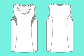 Men's Sleeveless Active Sports Tank Top flat sketch outline CAD mockup template front and back views.