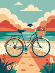 Fototapeta premium Vintage Bicycle with Flowers at the Beach on a Sunny Day