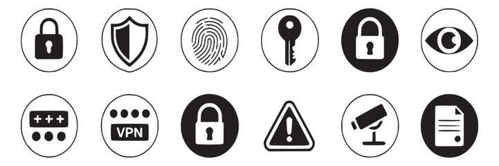 Security icons set vector illustration for data protection and privacy concept and cyber security design on transparent background