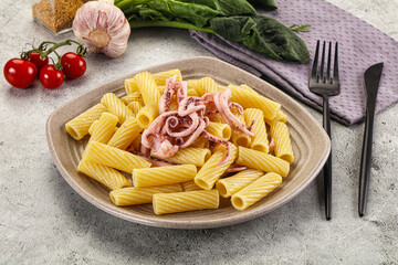 Italian cuisine - pasta tortiglioni with squid