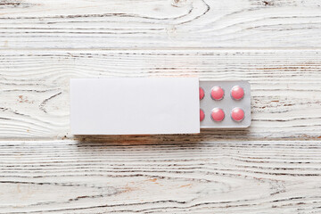 Blank White Product Package Box Mock-up. Open blank medicine drug box with blister top view