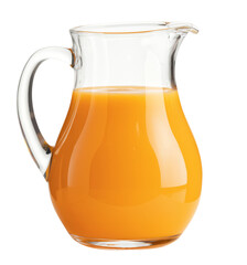 orange juice in glass pitcher on white background.