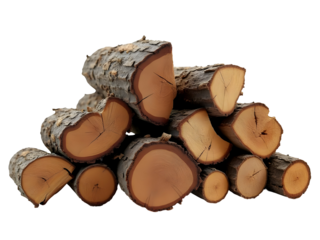 Stack of Photorealistic Brown and Tan Firewood Logs Isolated on a Transparent Background pile