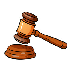 Cartoon wooden brown judge gavel vector hand drawn 