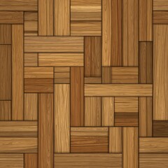 Fototapeta premium A seamless texture of interwoven light and dark brown wood planks, forming a complex geometric pattern with varying rectangular shapes and subtle shading