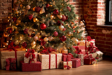 Christmas Gifts Under the Tree with Festive Decor
