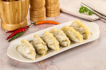 Japanese steamed Gyoza stuffed dumplings