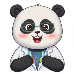 Happy Panda Students Collaborate on Science Project Illustration. 8k, Isolated.