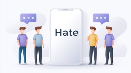 Bullying and hate speech with social pressure, evoking emotions of isolation, sadness, and mental stress.