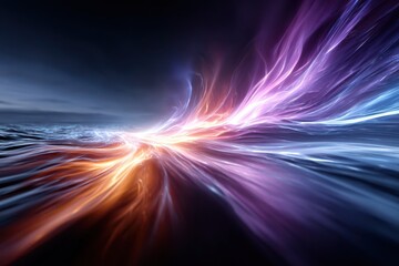 Vibrant cosmic waves create stunning visual effects in a dark abyss