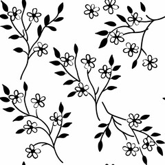 Elegant black and white floral branch pattern with transparency for versatile designs