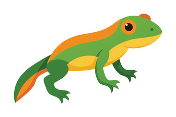 Cartoon illustration of a green and orange amphibian creature on a white background