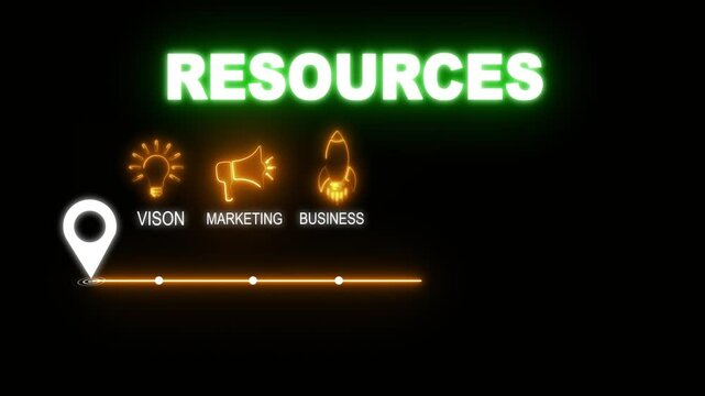Glowing neon resources concept with thin line icons on black background. Infographic design. Chart with animated icons. internet and target isolated on transparent background.