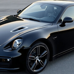 Black luxury sports car with classic chrome headlights