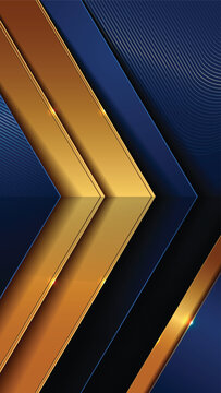 Luxury vertical background with blue and gold stripes, clean abstract design for tech marketing banner or mobile wallpaper, 1080x1920 vector, not AI generated