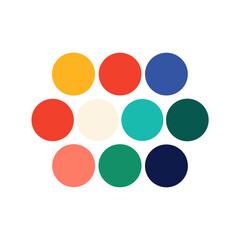 Colorful circles arrangement on white background abstract blue
