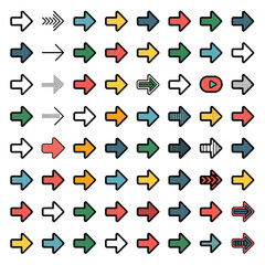 Diverse Collection of Colorful Arrows Grid Design featuring various styles including solid filled arrows dotted arrows striped arrows and more in a vibrant palette of teal orange yellow red