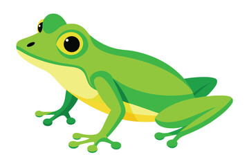 Vibrant green cartoon frog with big yellow eyes on a white background