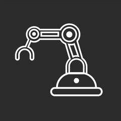 Robotic Arm Icon in black and white background– AI Automation and Industrial Robot icon, Abstract vector