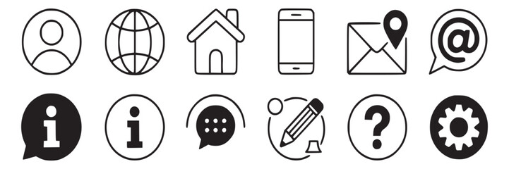 Website contact us icons set vector design for business and communication user interface and experience on transparent background