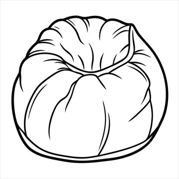 A simple black and white line drawing of a round puffy beanbag chair viewed from a top-down perspective with a white background