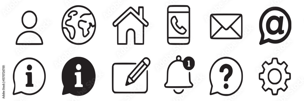 Poster website contact us icon set vector graphic design template user interface and navigation elements on