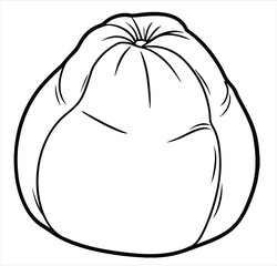 Simple black and white line drawing of a plump pumpkin with a textured top and smooth rounded body on a white background