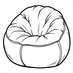 A simple black and white line drawing of a comfortable plush bean bag chair isolated on a white background, perfect for interior design concepts