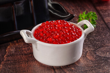 Salmon red caviar in the bowl