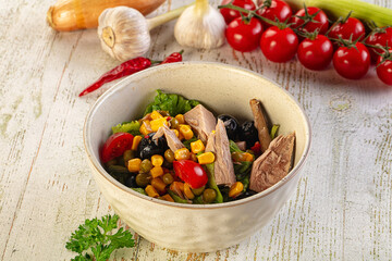 Dietary salad with canned tuna and corn