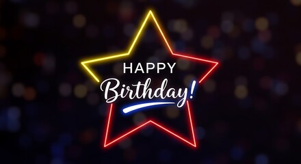 Glowing Neon Star Birthday Greeting for Celebration and Special Occasion