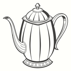 Elegant silver teapot with ornate handle and lid vector
