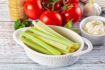 Dietary green celery stick heap