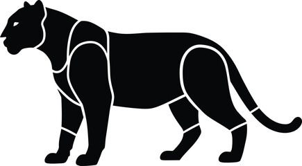 Sleek Black Panther Silhouette Icon with Stylized Anatomy Outlines - Majestic Wildcat Symbol for Wildlife, Power, and Nature Designs.