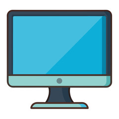 Flat screen computer monitor with blue display and stand technology