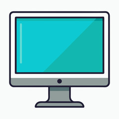 Flat screen computer monitor with teal display teal screen grey base