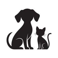 Black Silhouette Dog and Cat Sitting Together pets