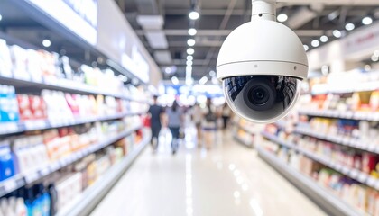 Obraz premium Security Camera Surveillance in Modern Supermarket Store.