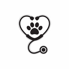Black Stethoscope Heart Paw Print Veterinary Icon animal