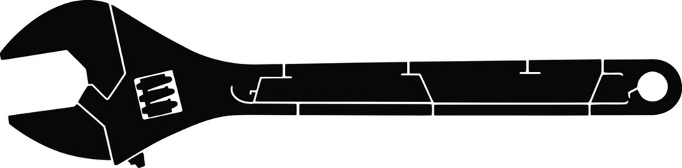 Detailed Adjustable Wrench Silhouette: Mechanic, Plumbing, and Industrial Tool for Repair & Maintenance.