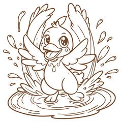 Joyful duck splashing water with wings spread pond