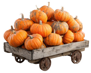 Pumpkin harvest wooden cart orange autumn vegetable rustic wheel isolated pumpkins stacked on weathered wooden cart evoke festive autumn harvest and rustic countryside charm