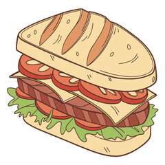 Layered sandwich with tomato lettuce and cheese food meal