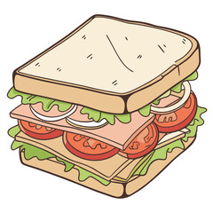 Layered sandwich with ham lettuce tomato onion vector