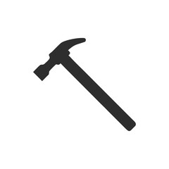 Minimalist flat black claw hammer, a metal construction tool with white background handle, isolated on white, used for carpentry and home repair silhouette icon vector art illustration 