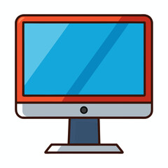 Orange framed computer monitor with blue screen display technology