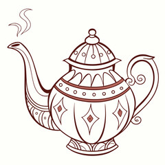 Ornate teapot with steam beverage drink