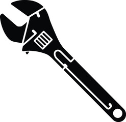 Adjustable Wrench Silhouette Icon: Essential Hand Tool for Plumbing, Mechanics, Repair, and DIY Projects – Versatile Workshop Equipment.